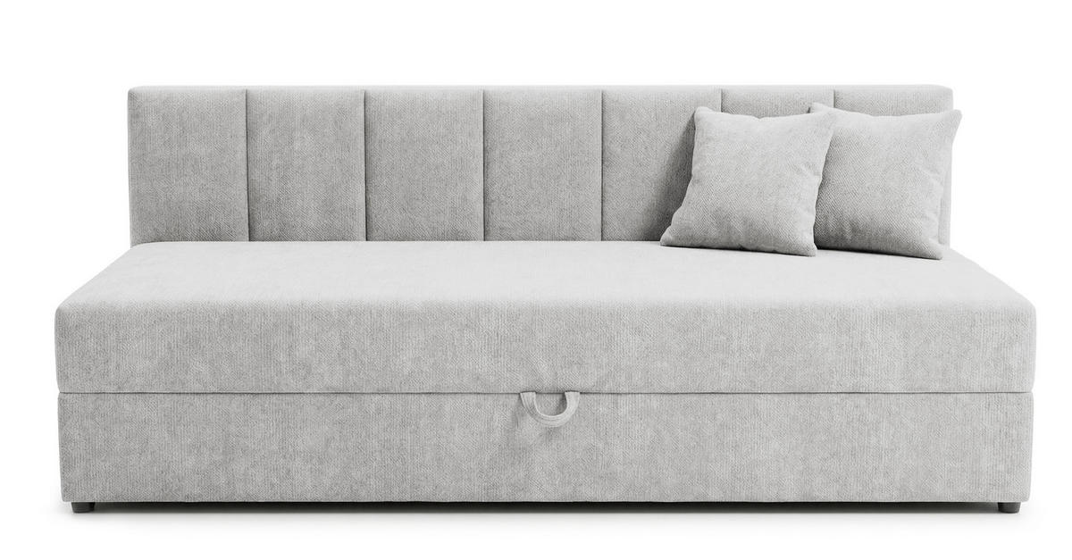 TAGESBETT Lenny mit Rückenlehne und großem Bettkasten aus Hellgrau Chenille-Stoff - Hellgrau/Schwarz, Holz/Kunststoff (90/200cm) - S-Style Möbel