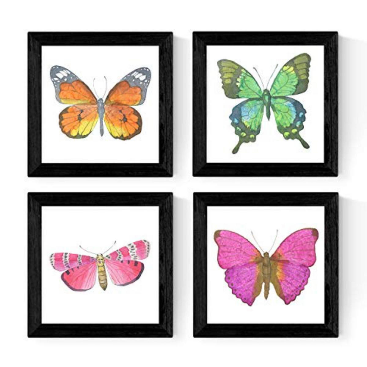POSTER Set mit 4 Schmetterlinge 30x30 cm Schwarzer Rahmen - Schwarz, Papier (30/3cm) - Nacnic