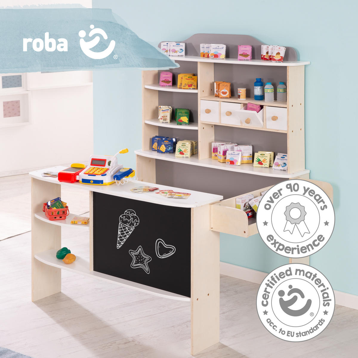 VERKAUFSSTAND mit Zubehör - Naturfarben, Holzwerkstoff (100/120/78cm) - Roba