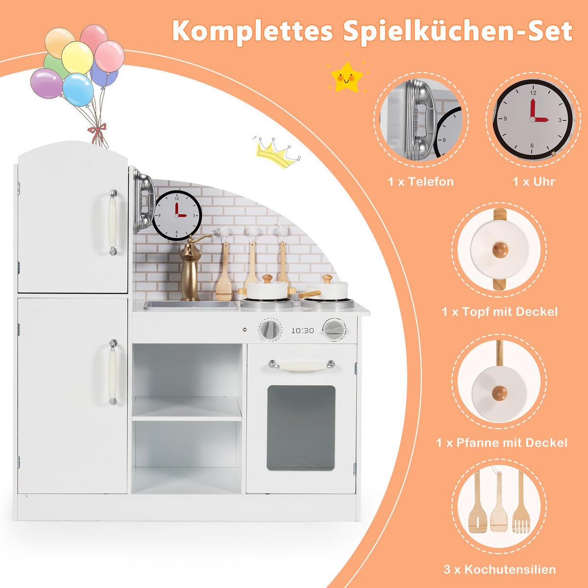 SPIELKÜCHE Kinder Weiß - Weiß, Holz (78/83/29cm) - COSTWAY