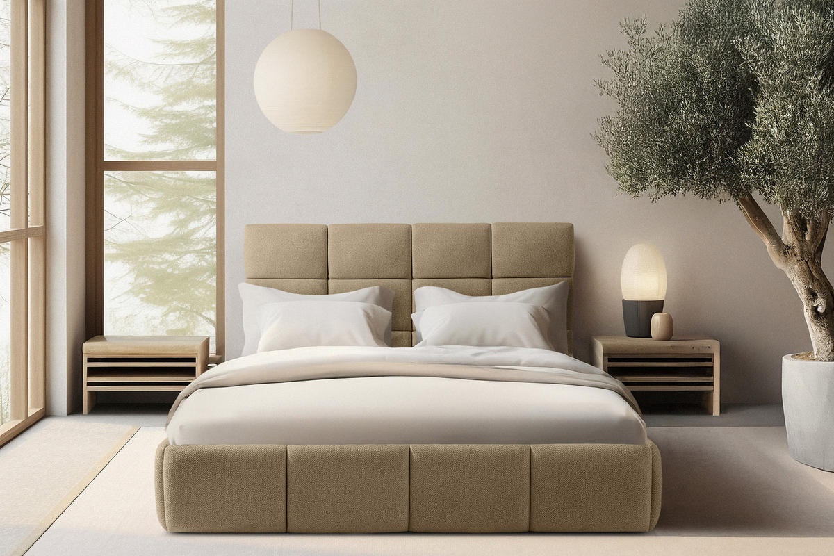POLSTERBETT ALTOS Bouclé, gelb - Gelb, Holz/Holzwerkstoff (140/200cm) - KONSIMO®
