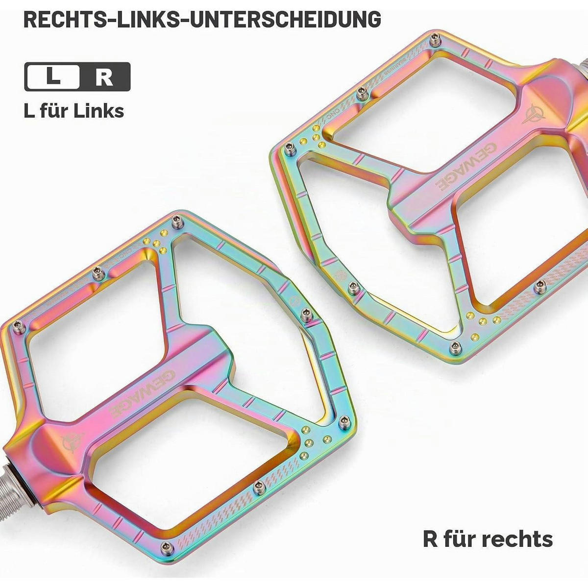 MTB Pedale CNC-Aluminium ultraflach mit 14 Anti-Rutsch-Pins Rainbow Matte - Multicolor, Metall (11/1.5/12cm)