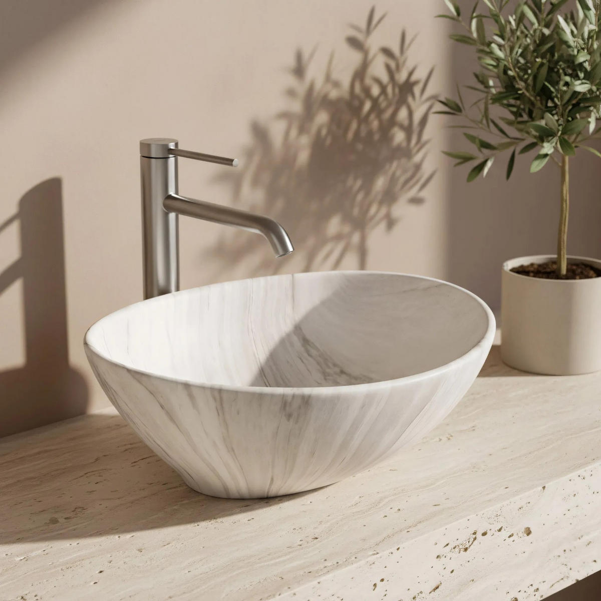 AUFSATZWASCHBECKEN Rea Sofia Ash Matt - Weiß, Keramik (34.5/15/41cm) - REA