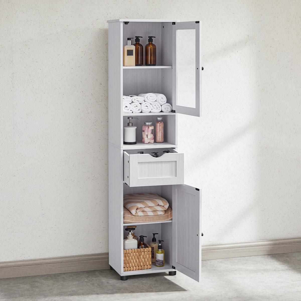 BADEZIMMERSCHRANK HOCHSCHRANK - Weiß, Holzwerkstoff (30/165/40cm) - Hansiro