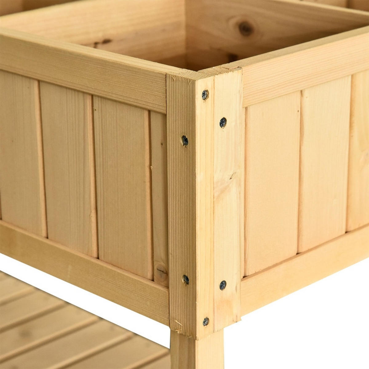 HOCHBEET 110/46/76 cm Naturholz mit 8 Fächer mit Abfluss Ablage - Naturfarben, Holz/Metall (46/76/110cm) - Oxeza