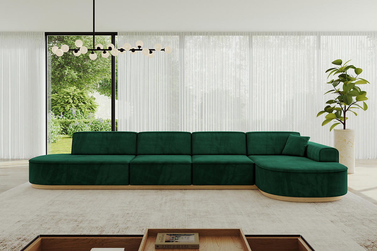 ECKSOFA Ottomane Rechts MARI-L3-v2 - 413x171x83 cm Grün Velours - Grün, Holzwerkstoff/Textil (171/413cm) - ALTDECOR