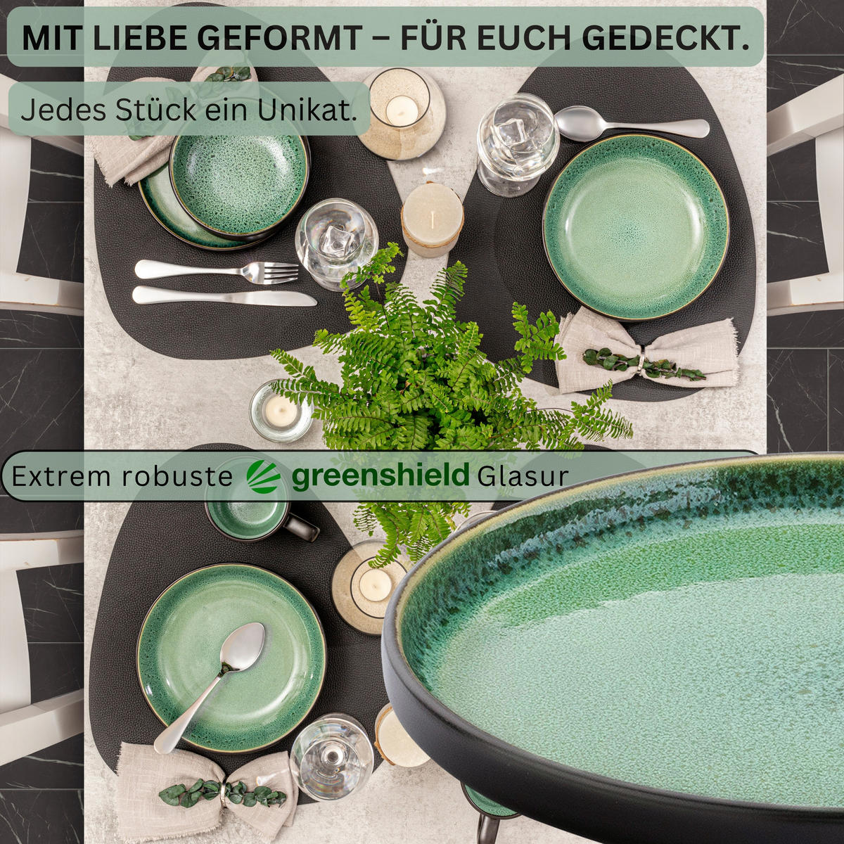 DESSERTTELLER SET GREENWICH - 6 teilig aus Steingut - Grün, Stein (20.7/20.7/6.3cm) - Sänger