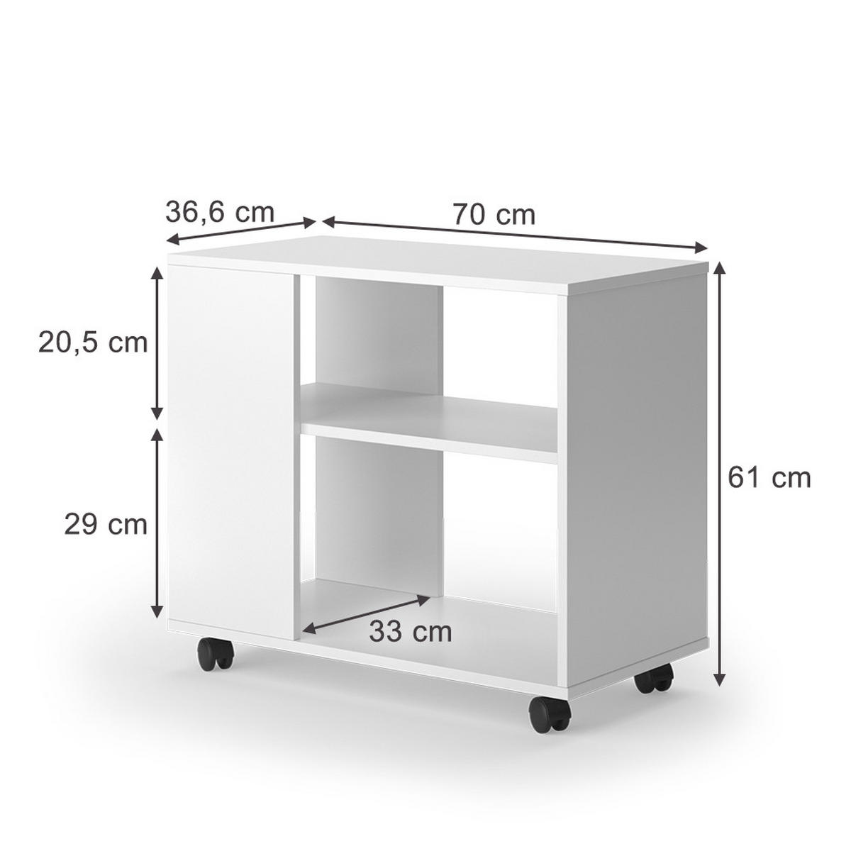 COUCHTISCH Marian Weiß 70 x 36.6 cm mit Rollen - Weiß, Holzwerkstoff (36.6/70/61cm) - Vicco