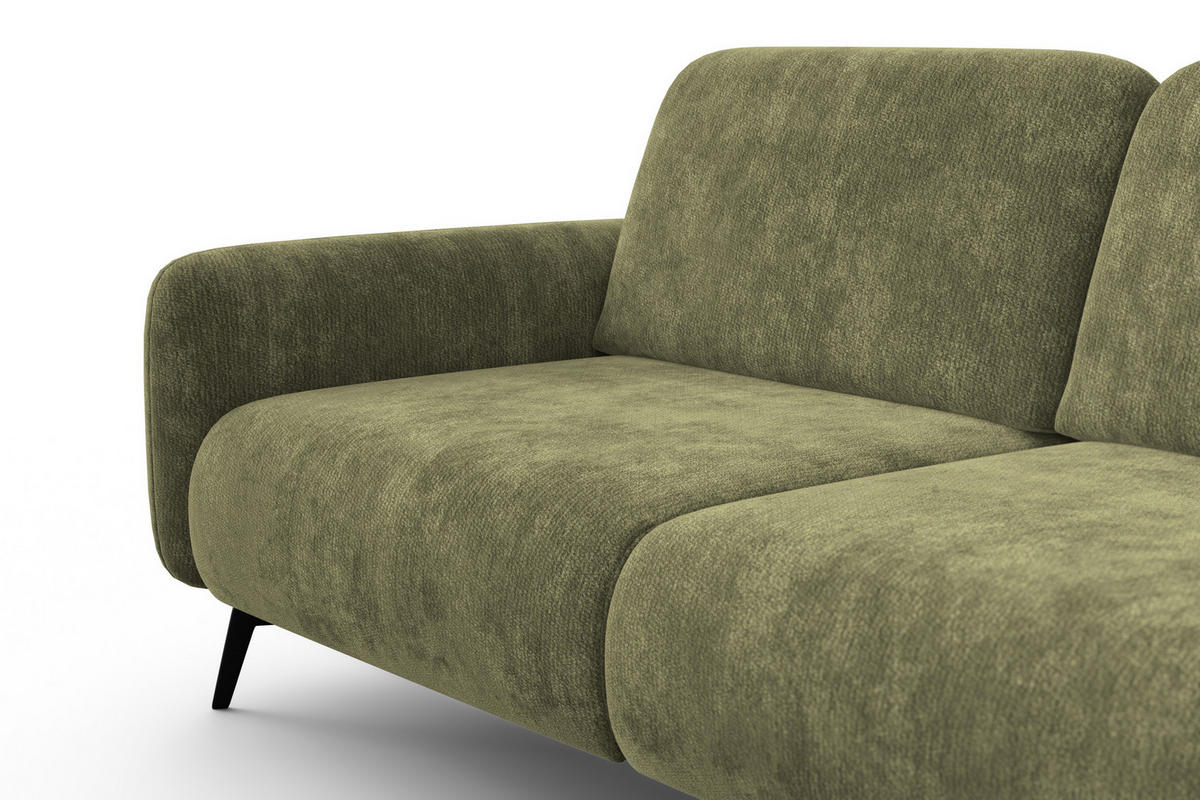 SOFA FEBE 3-Sitzer, olivgrüner Chenille-Stoff - Schwarz/Olivgrün, Holz/Textil (190/82/96cm) - Wozimo
