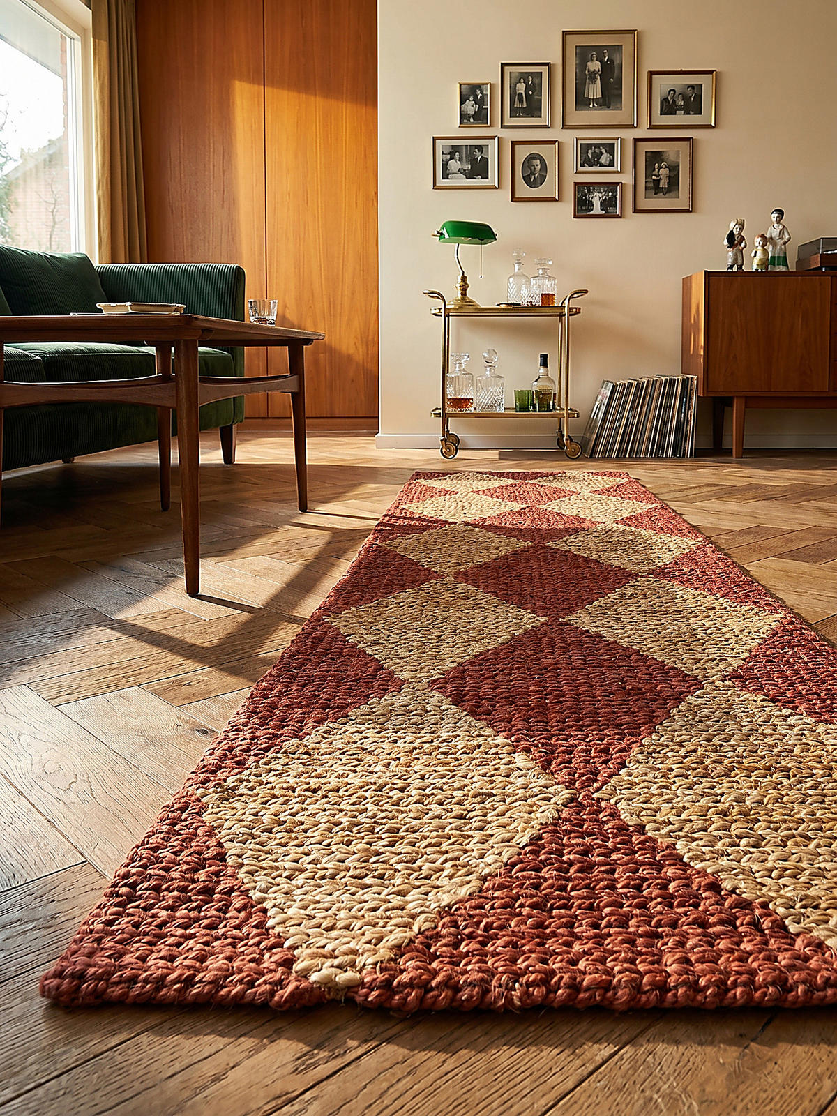 JUTETEPPICH BAIN, mit Rautenmuster, Terrakotta, 60 x 230 cm - Rot, Textil (60/230cm) - KADIMA DESIGN