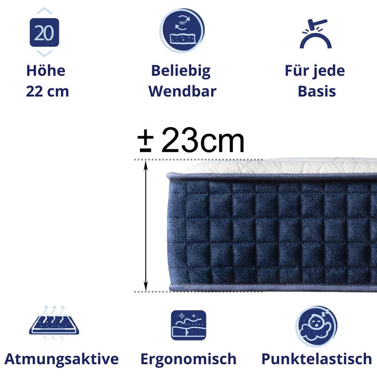 KALTSCHAUMMATRATZE Wien H3/H4 160x200 - Weiß, Textil (160/200cm) - Dagostino Home