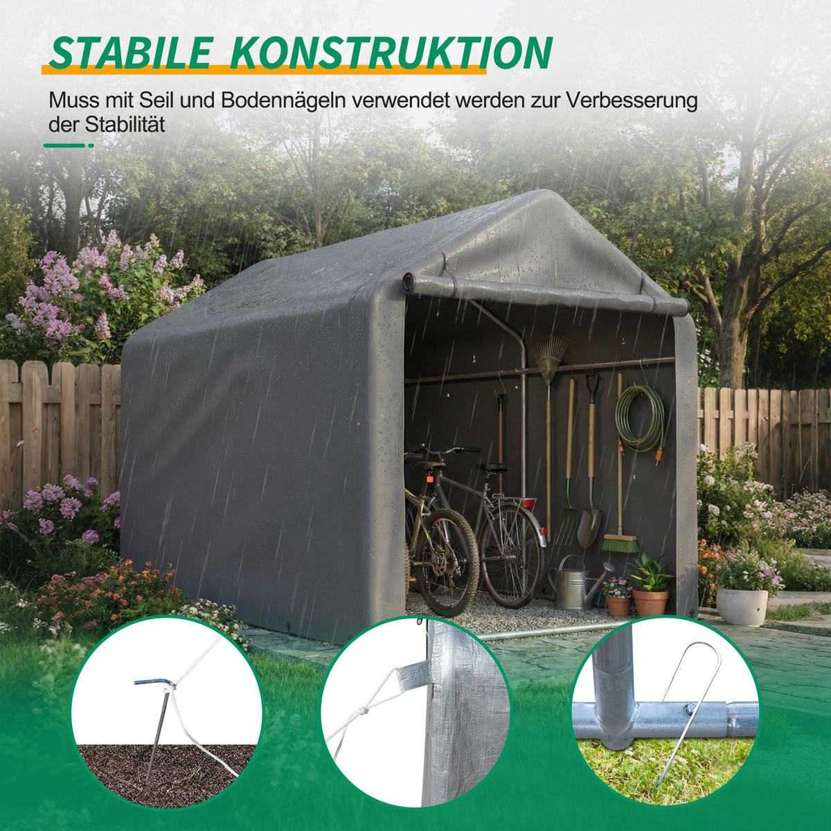 KLEINGARAGE aus Metall 160x220x165 cm Grau mit Rolltor - Grau, Metall (160/165/220cm) - Modfu