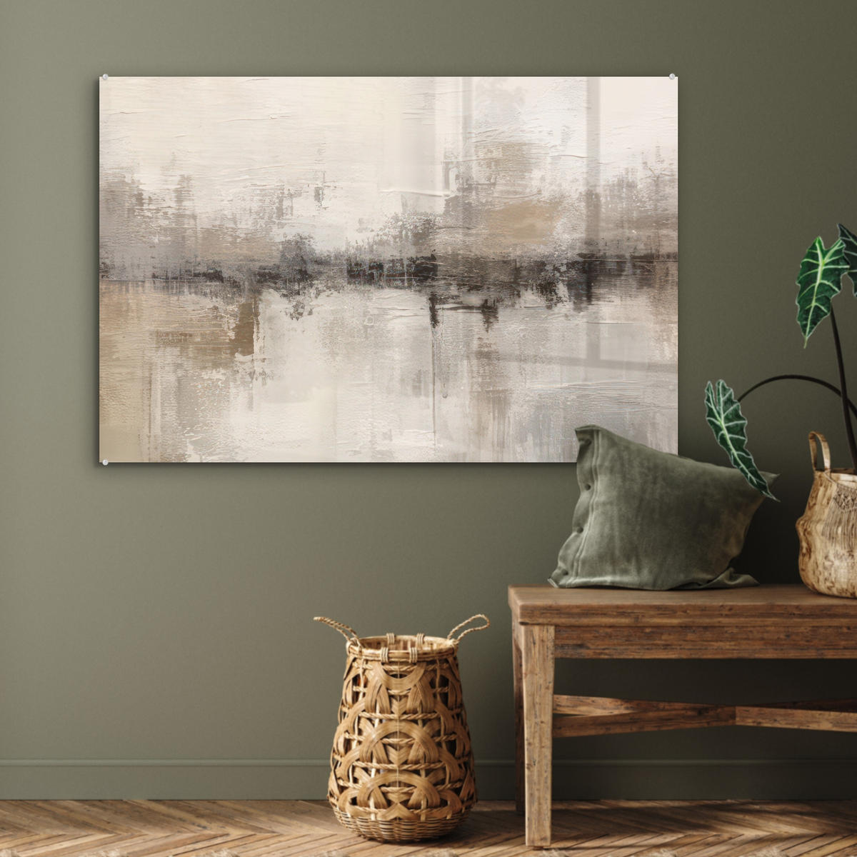 ACRYLGLASBILD Moderne Kunst - Abstrakt - Beige 90x60 cm - Beige, Glas (90/60cm) - MuchoWow