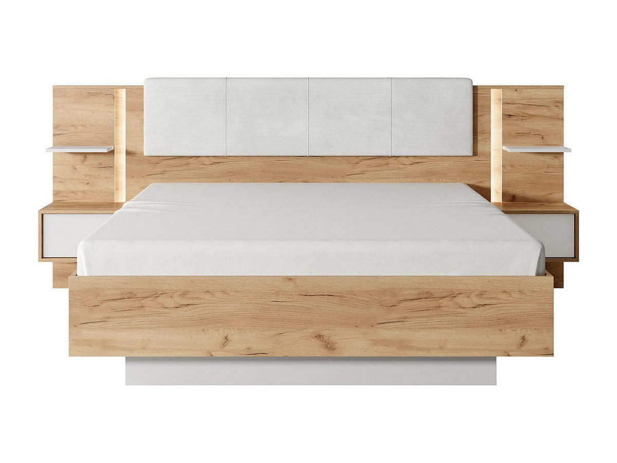 BETTRAHMEN - 2 Personen - samt - naturfarben hell, weiß Elynia - Weiß, Holz/Textil (160/200cm) - Vente-Unique