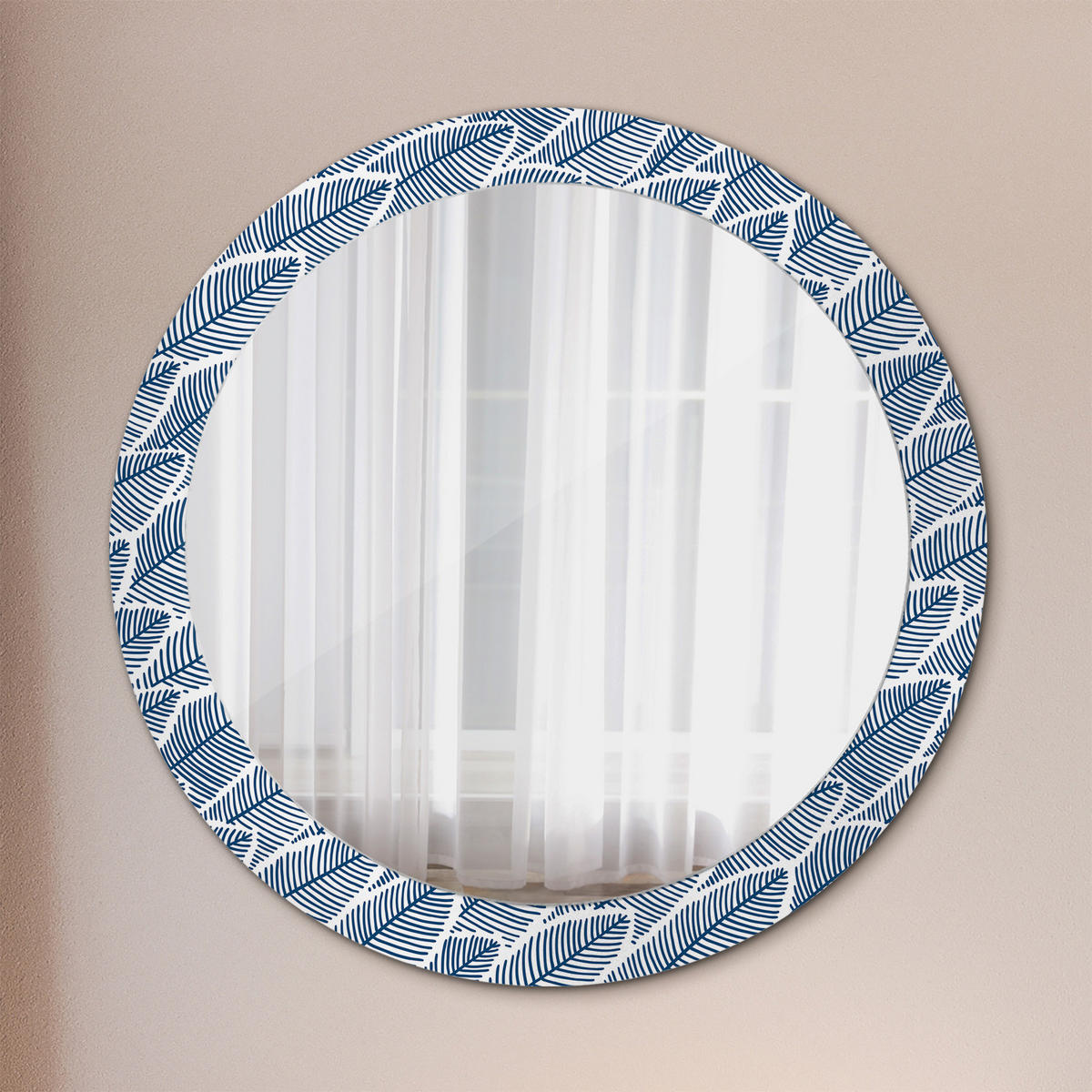 SPIEGEL Rund Ø 80 cm mit Aufdruck - Blau, Glas (80/80/0.4cm) - Wallfluent
