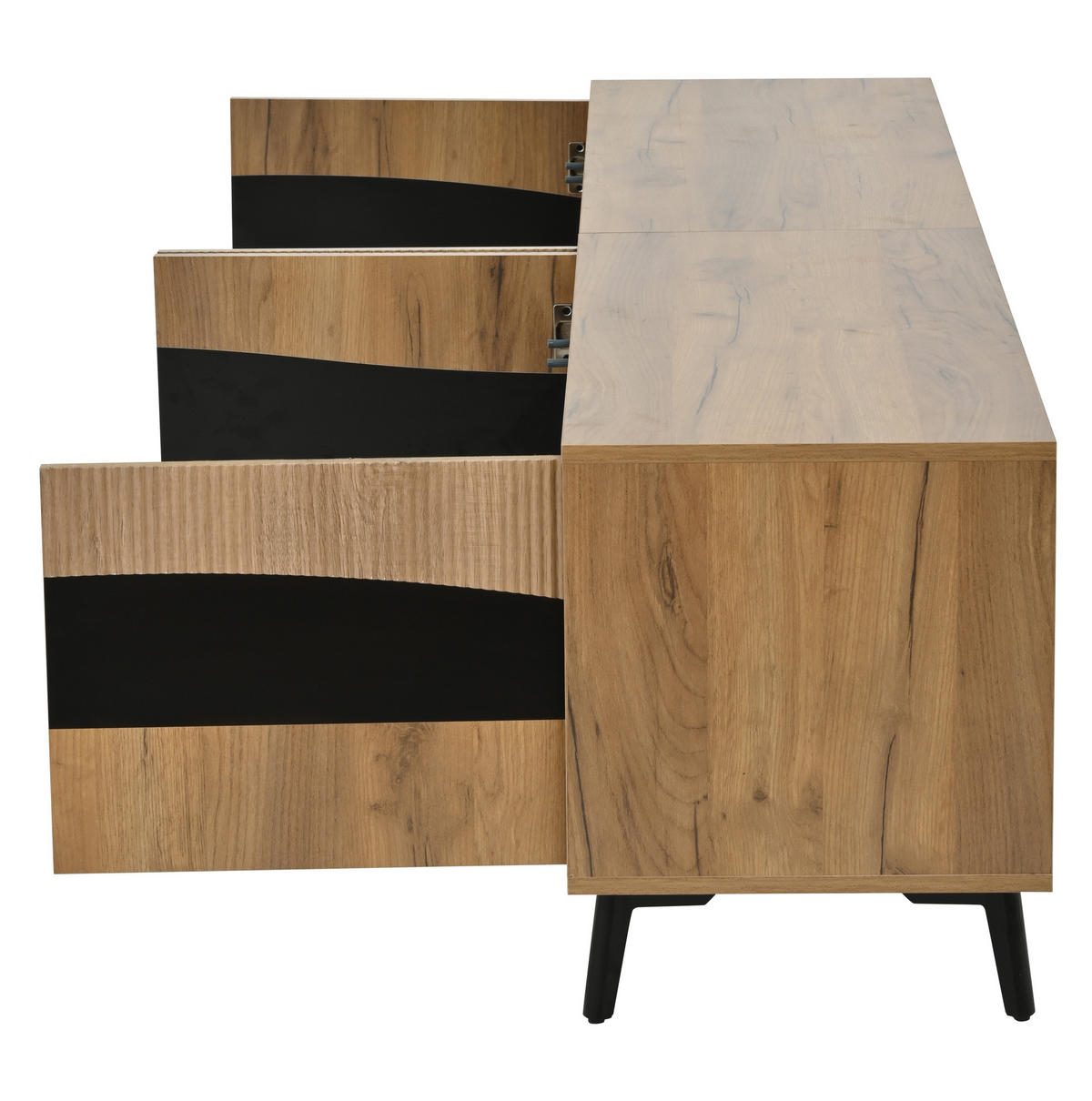 TV-LOWBOARD aus Spanplatte 180x40x50 cm Natur/Schwarz mit 4 Türen und Stauraum - Naturfarben, Holzwerkstoff (180/50/40cm) - IVMEU