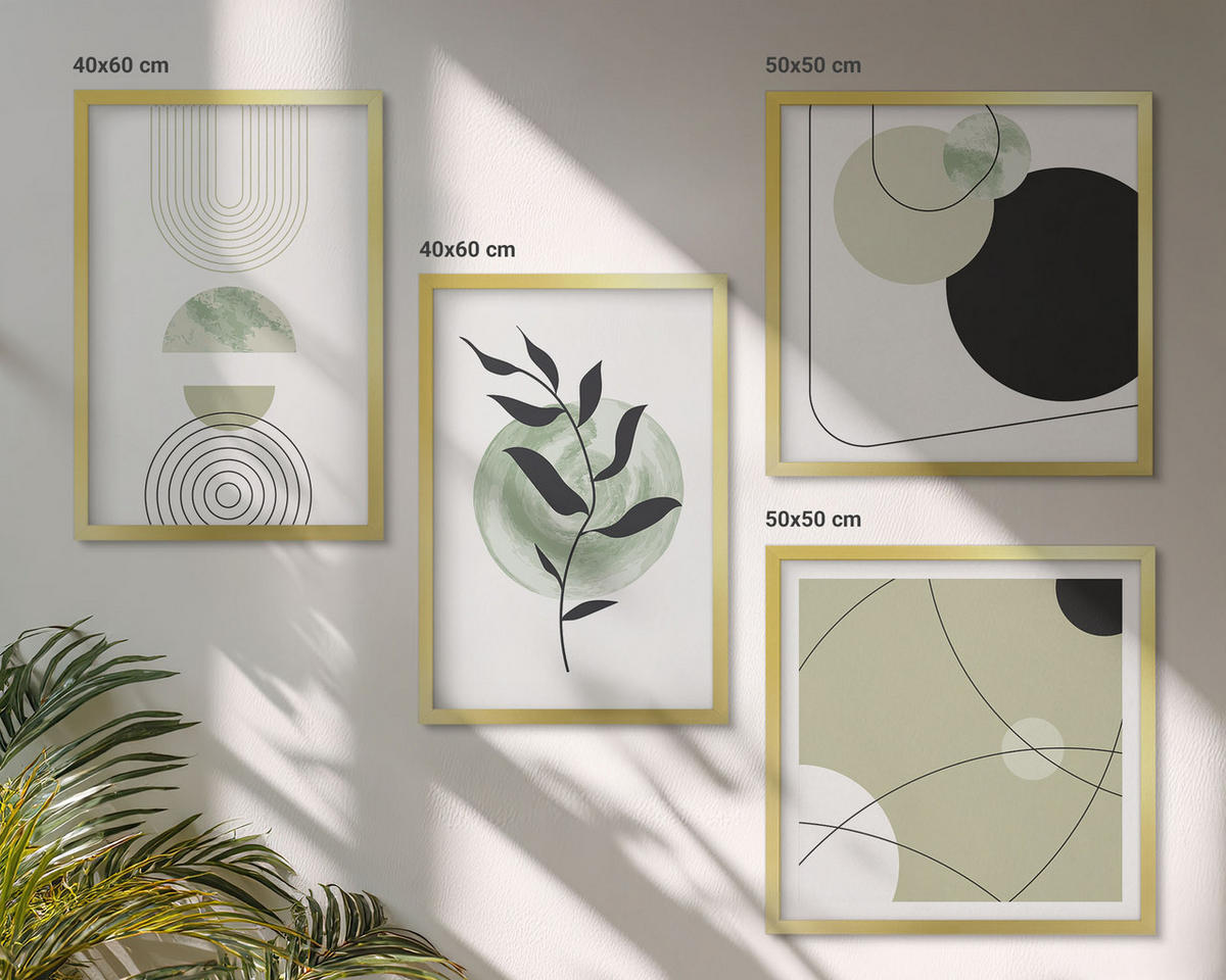 BILDER SET 4er Set - 50x50 cm & 40x60 cm Goldrahmen - Abstrakte Pflanzenmotive - Goldfarben, Kunststoff (50/50cm) - TULUP