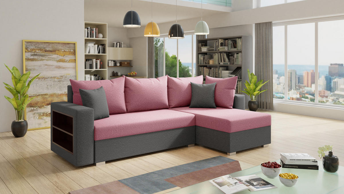 ECKSOFA Lord, Seite: Rechts - Rosa/Grau, Holz/Textil (238/141cm) - Sofnet