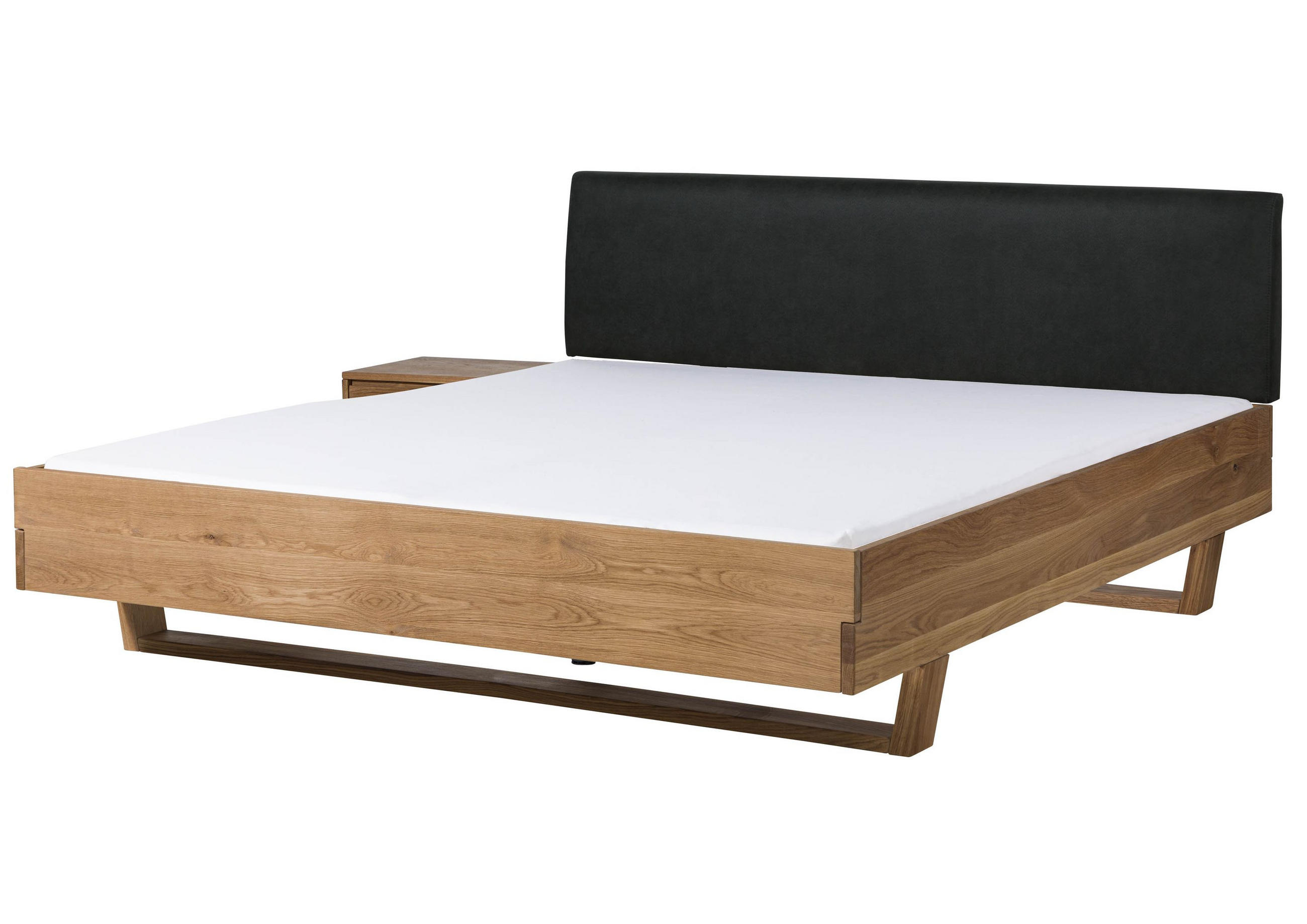 BETT mit Nachttisch Massivholz Eiche 200 x 200 x 86 natur FICHTELBERG #52 - Anthrazit/Naturfarben, Holz (200/200cm) - Massivmoebel24