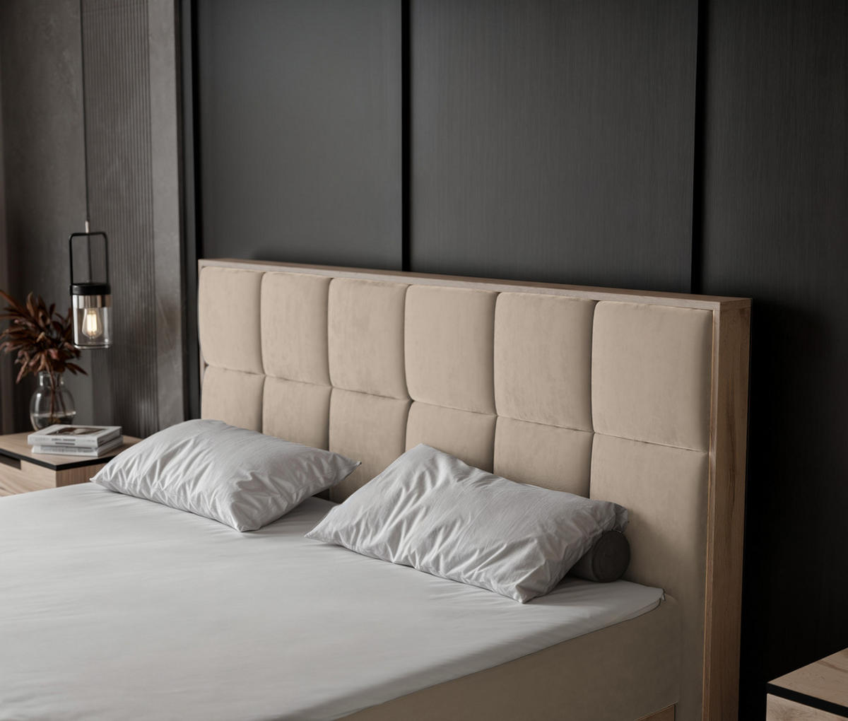 BOXBETT LAVIO II 160/200 cm, in Hellbeige, mit Matratze und Topper - Sandfarben, Holzwerkstoff/Textil (160/200cm) - Idohome