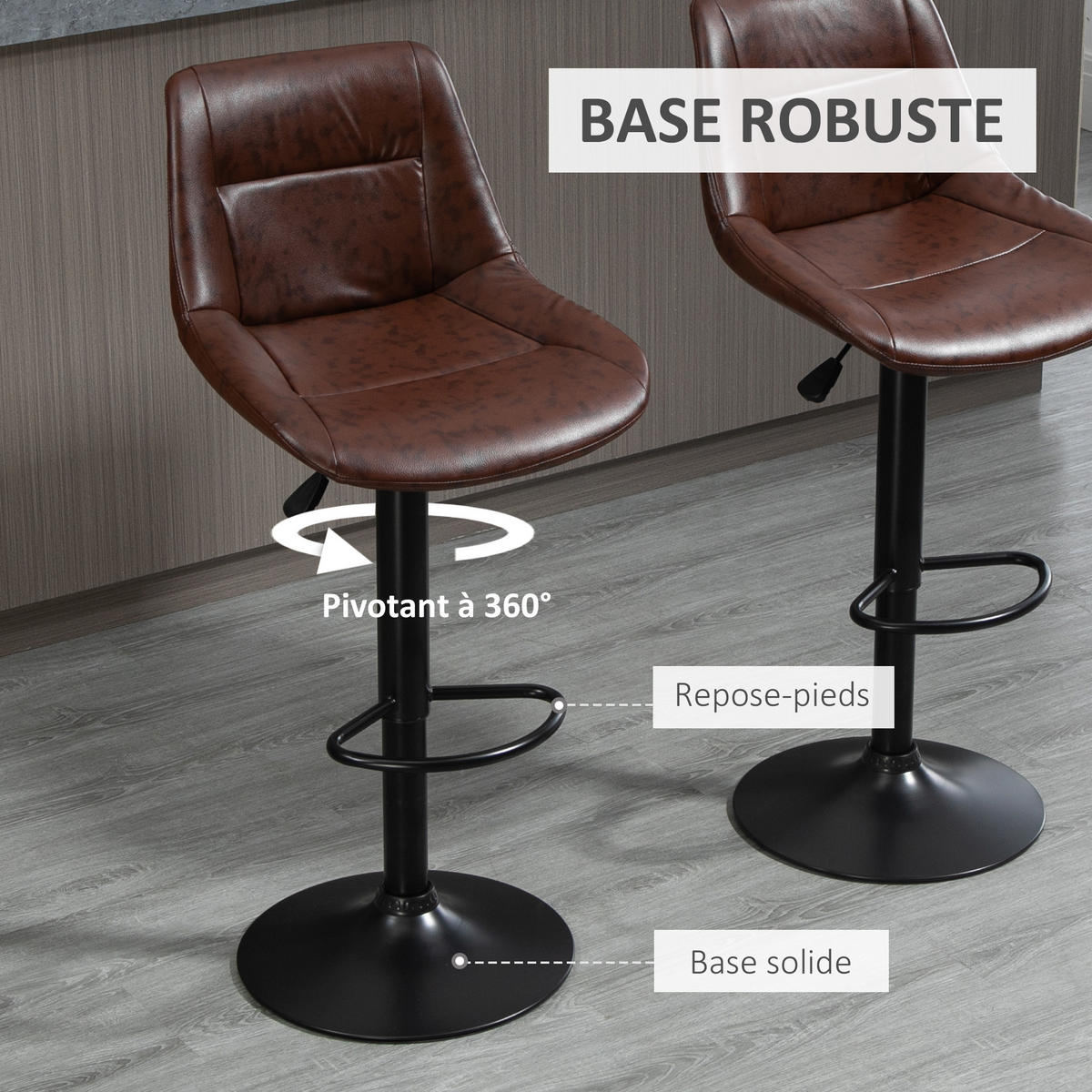BARHOCKER 2er-Set DE-14694 höhenverstellbar & schwenkbar mit Fußstütze Braun - Braun, Metall (50/108/46.5cm) - ComfortXL