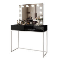 SCHMINKTISCH BLANCO LOFT ELITE mit Spiegel und Beleuchtung Schwarz Hochglanz PUSH OPEN - Schwarz Hochglanz/Silberfarben, Holzwerkstoff (100/146/42cm) - Lookway