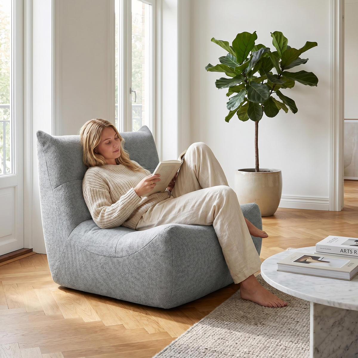 SITZSACK aus grauem Chenille im Togo-Stil mit Memory Foam - Grau, Textil (76/67/98cm) - Urban Meuble