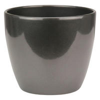 LENI Blumentopf Sylt Keramik Ø 19 cm Höhe 17 cm rund Dunkelsilber Metallic glänzend - Silberfarben, Keramik (19/17cm) - LENI