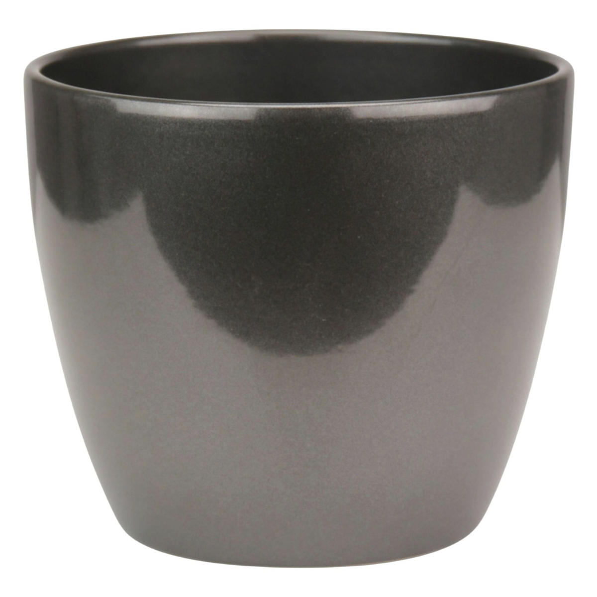 LENI Blumentopf Sylt Keramik Ø 19 cm Höhe 17 cm rund Dunkelsilber Metallic glänzend - Silberfarben, Keramik (19/17cm) - LENI