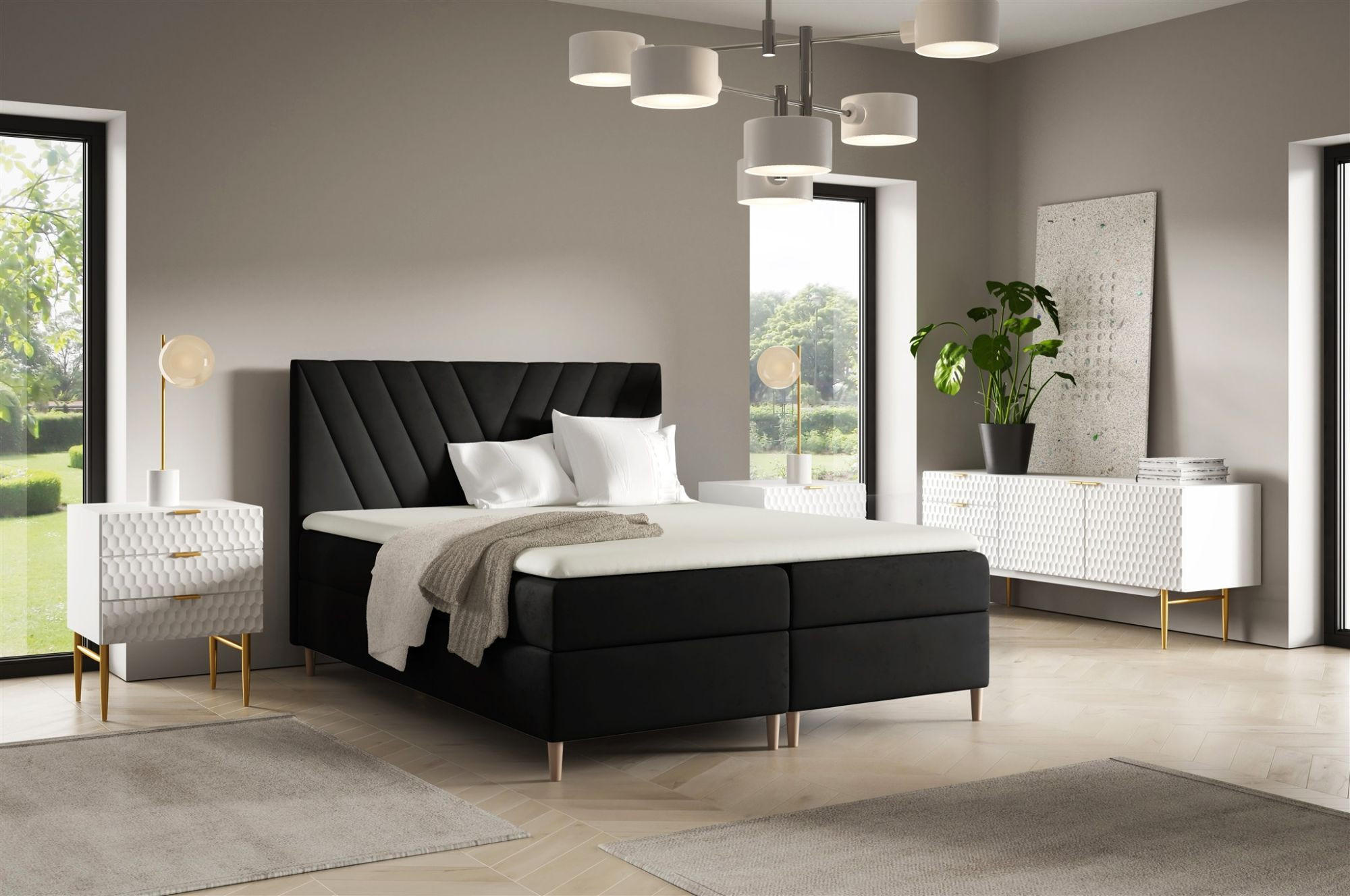 BOXBETT Espen In überlänge - Schwarz, Holzwerkstoff/Textil (140/220cm) - Fun Möbel