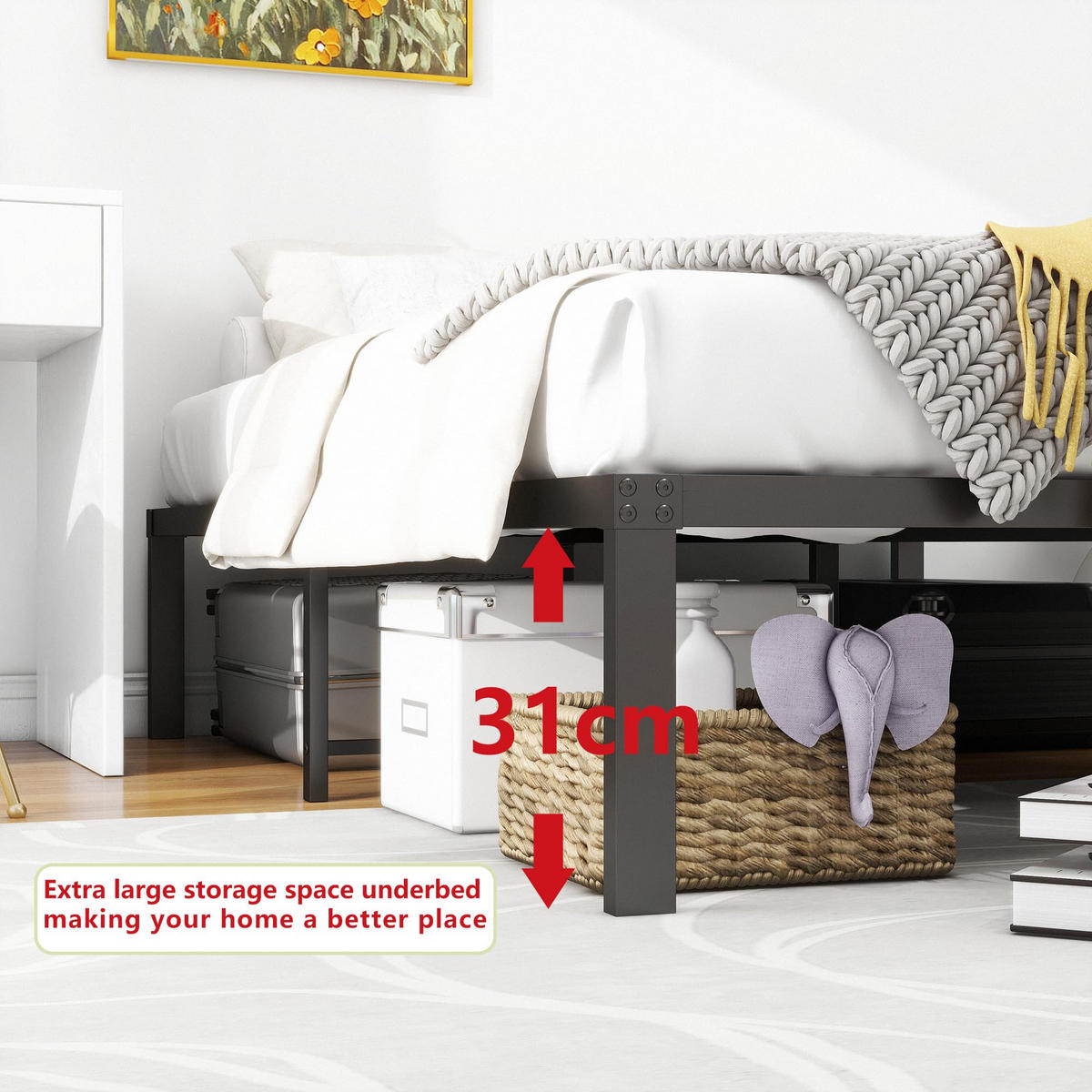 METALLBETT 120/200 cm DE-33035 mit Stauraum und geräuschlos Schwarz - Schwarz, Metall (120/200cm) - ComfortXL