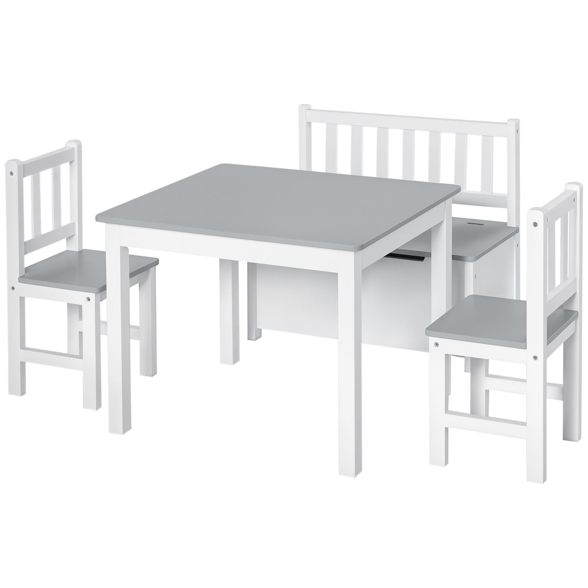 KINDERSITZGRUPPE DE-17498 4-teilig mit Stauraumbank Weiß/Grau - Grau, Holzwerkstoff (59/46/77cm) - ComfortXL