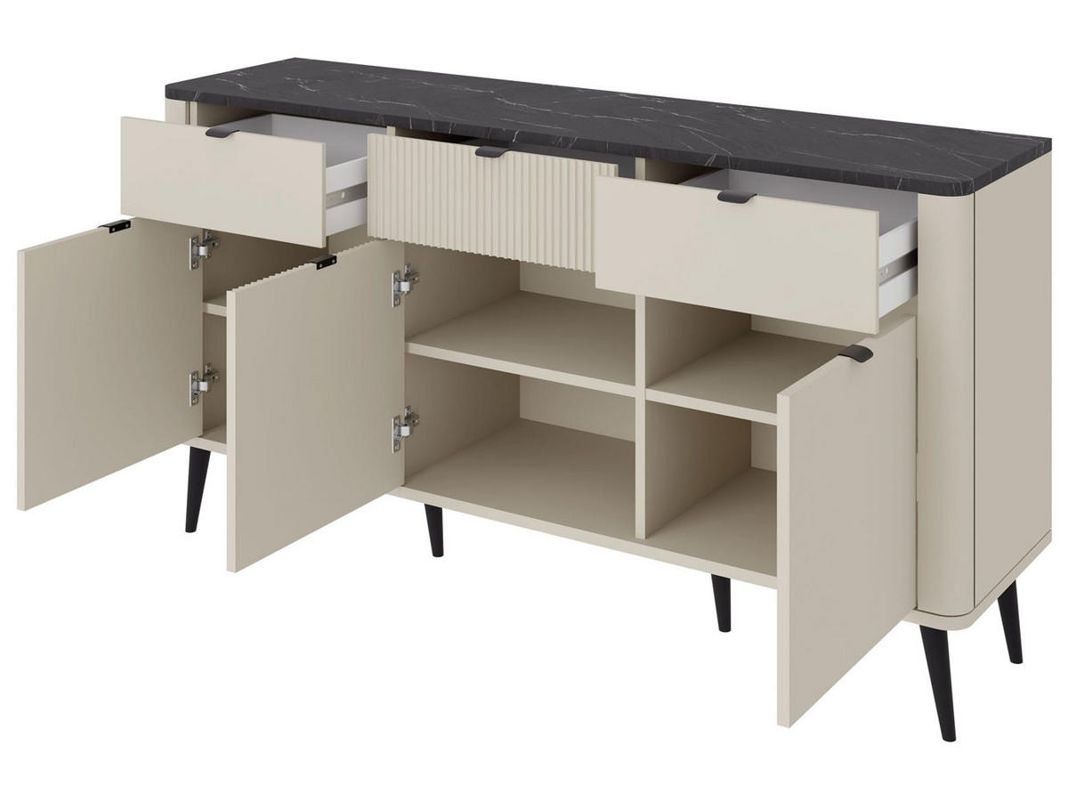 KOMMODE Marly Kaschmir / Walnuss 130 / 40 / 82cm - Kaschmir/Beige, Holz/Holzwerkstoff (130/82/40cm) - Feldmann-Wohnen