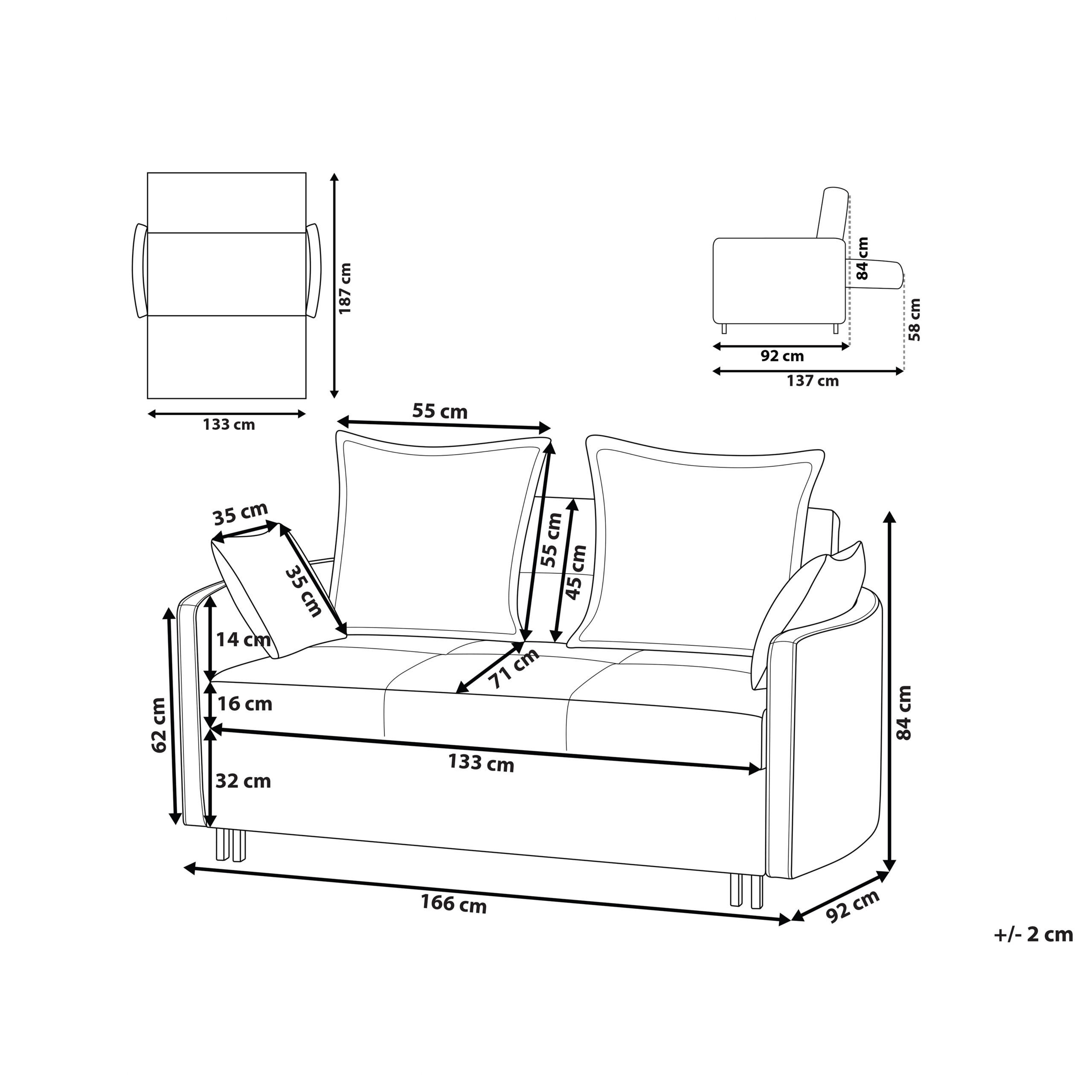 Thumbnail - Beliani 2-Sitzer-Schlafsofa, Beige, Textil, 166x84x92 cm, Wohnzimmer, Sofas & Couches, Schlafsofas
