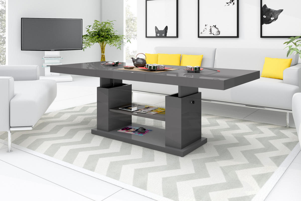 COUCHTISCH rechteckig Grau Hochglanz 120/50/70 cm - Grau, Holzwerkstoff (70/120/50cm)