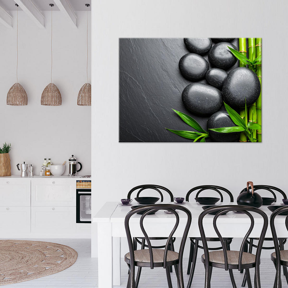 LEINWANDBILD Zen-Steine Bambus 90x60cm - Grau, Textil (90/60cm) - Feeby