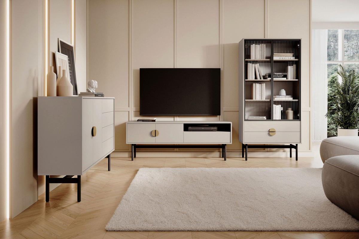 VITRINE Stoon II Taupe 85 cm - černá/zlatá, kov/kompozitní dřevo (85/179/41cm) - Selsey