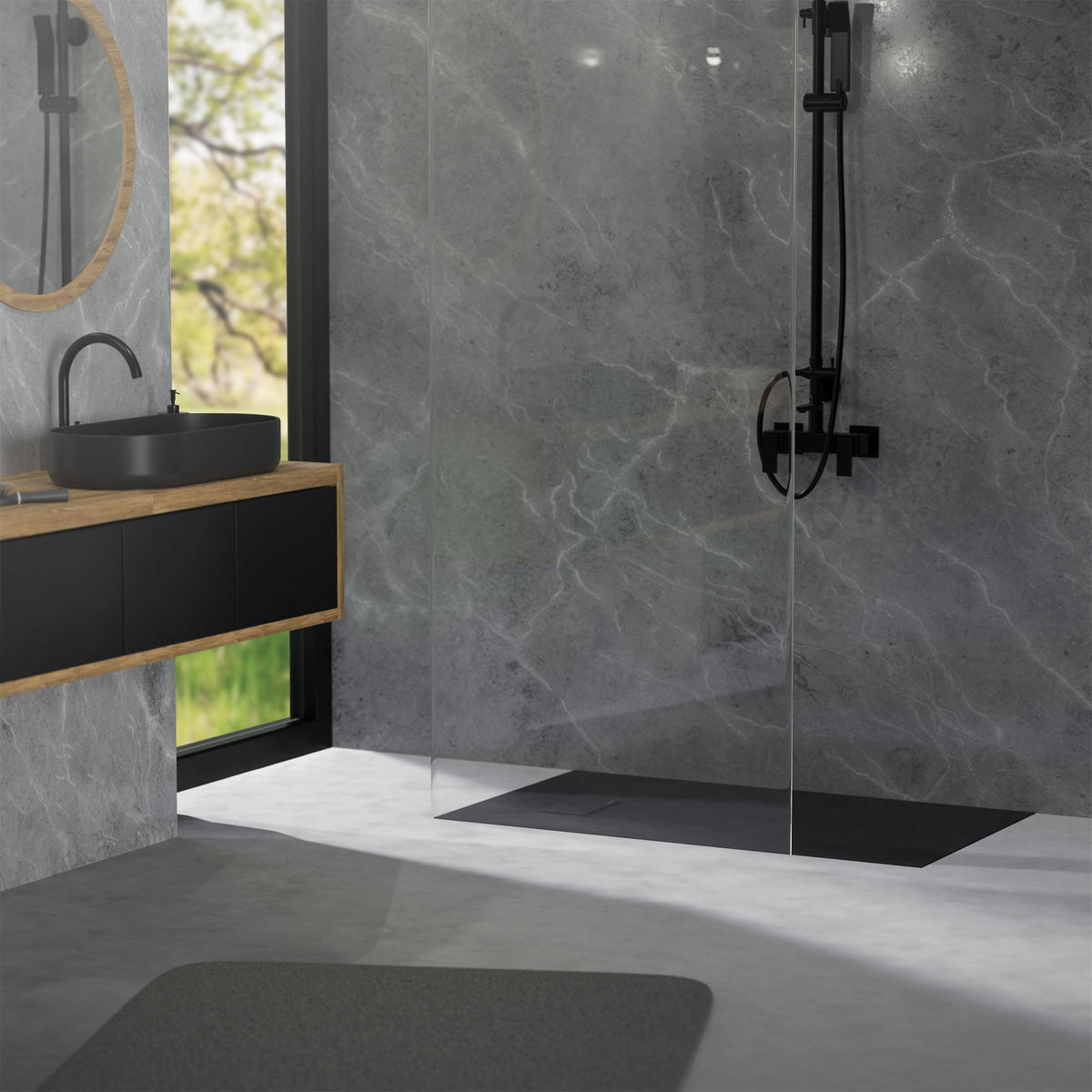 SPRCHOVÁ VANICKÁ 120x70 cm černá s odtokovou sadou z SMC - černá, plast (70/3/120cm) - LuxeBath