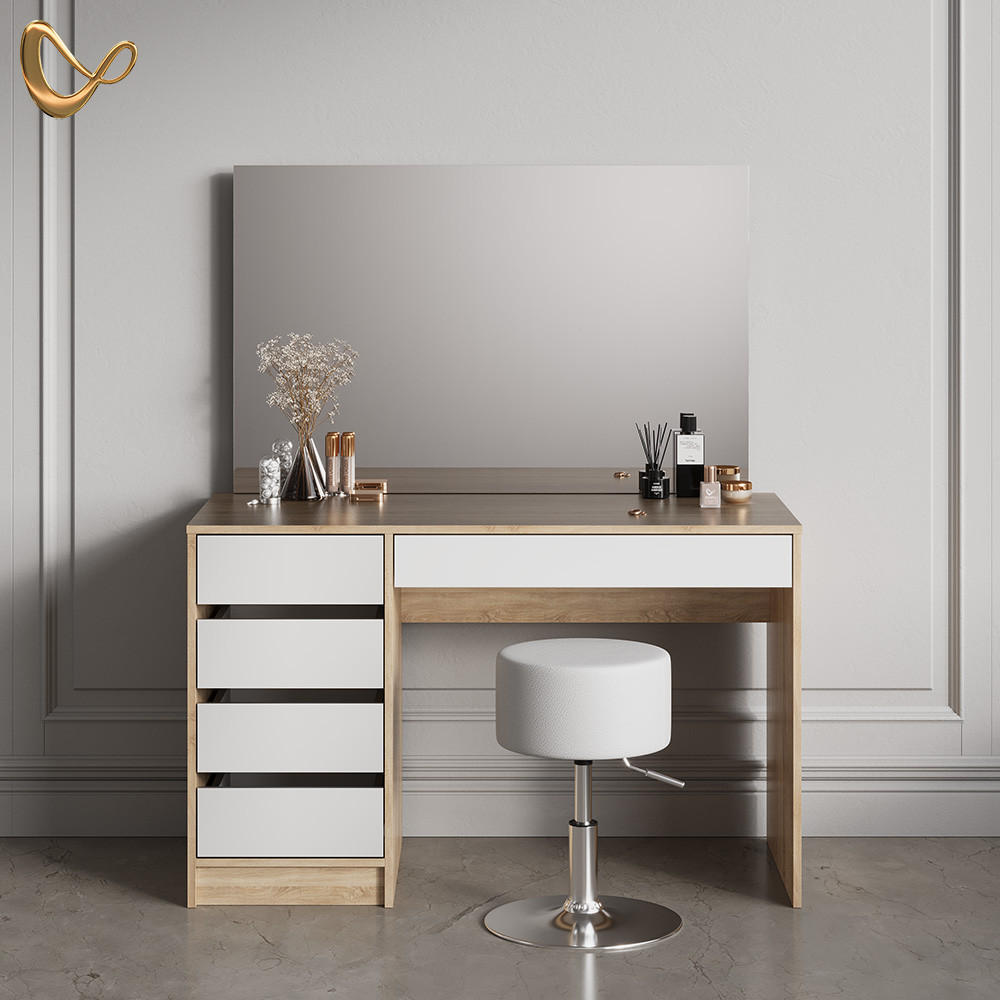SCHMINKTISCH Imola Weiß/Sonoma 120 cm mit Hocker - Weiß/Sonoma Eiche, Holzwerkstoff (120/75/55cm) - Livinity®