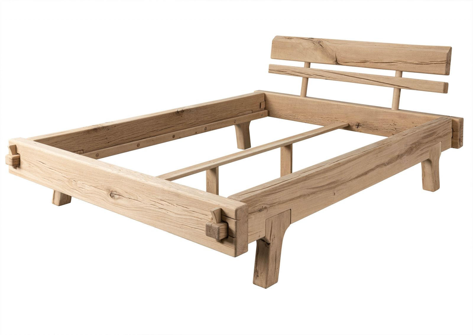 BETT Massivholz Eiche 160 x 200 x 85 natur OAK HEART #02 - Braun, Holz (160/200cm) - Massivmoebel24