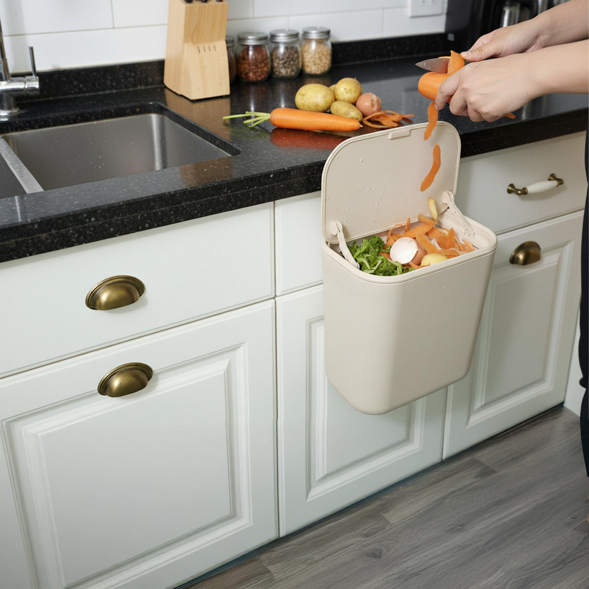 KÜCHENMÜLLEIMER 9L - Beige, Kunststoff (26/28.5/15.5cm) - Relaxdays