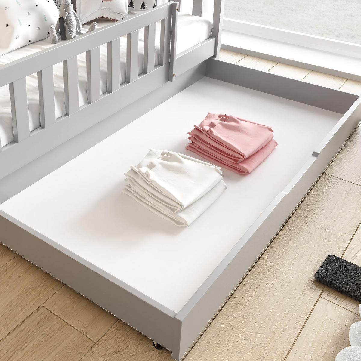 KINDERBETT Holzbett LUMBE, Hausform - Grau, Holz (80/190cm) - KONSIMO®