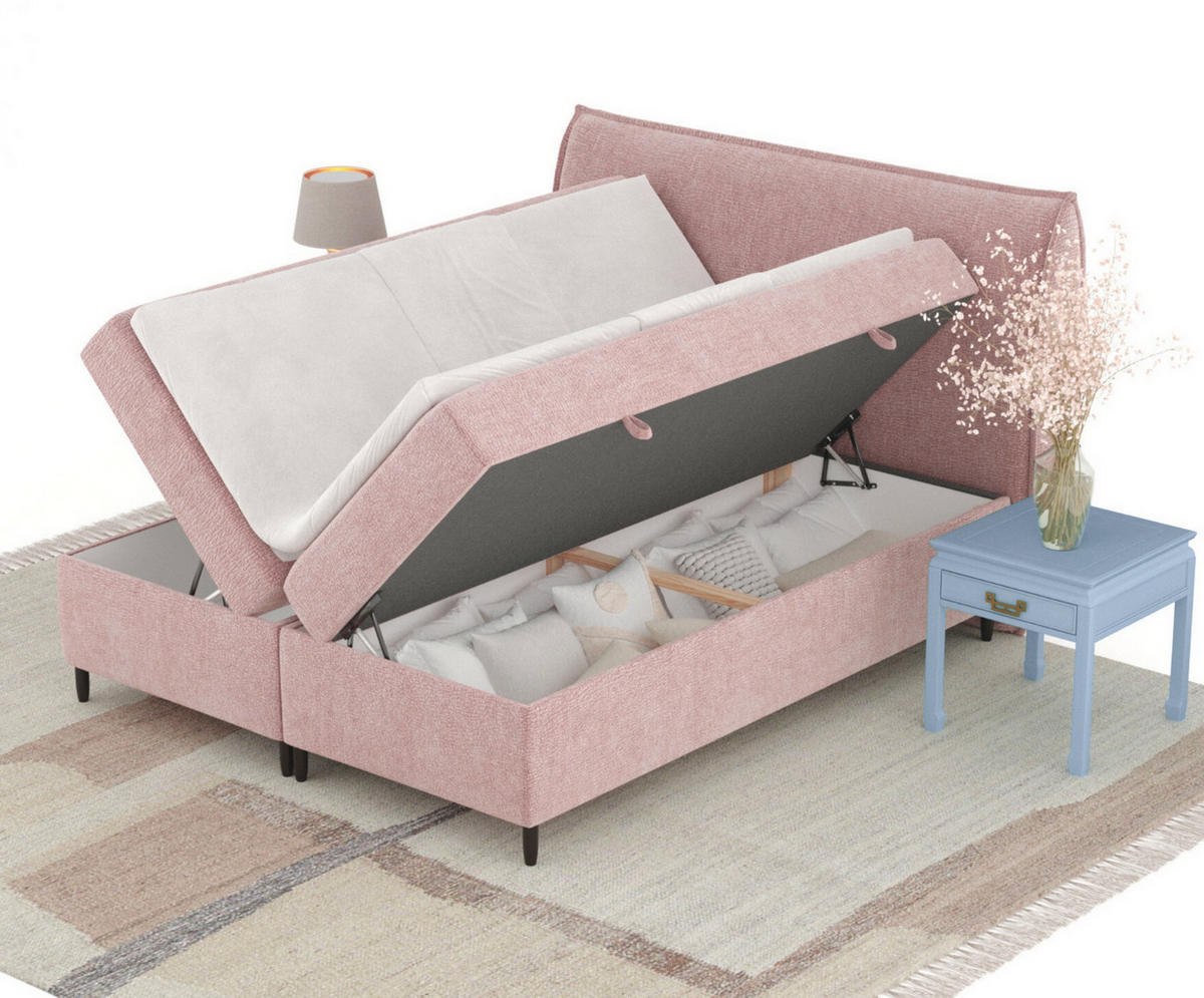 BOXBETT 180/200 cm Corvus, in Rosa, Matratze, Topper, Bettkasten, H4 = sehr fest - Pink/Schwarz, Holz/Holzwerkstoff (180/200cm) - Maison de Reve