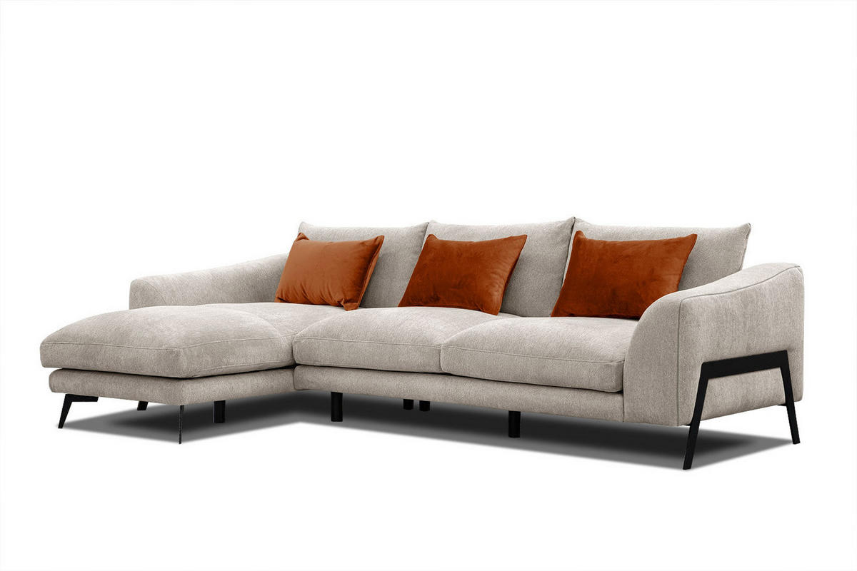 ECKSOFA WINTER 4-Sitzer, ecru - Ecru/Schwarz, Holzwerkstoff/Textil (158/269cm) - Courtois Laville