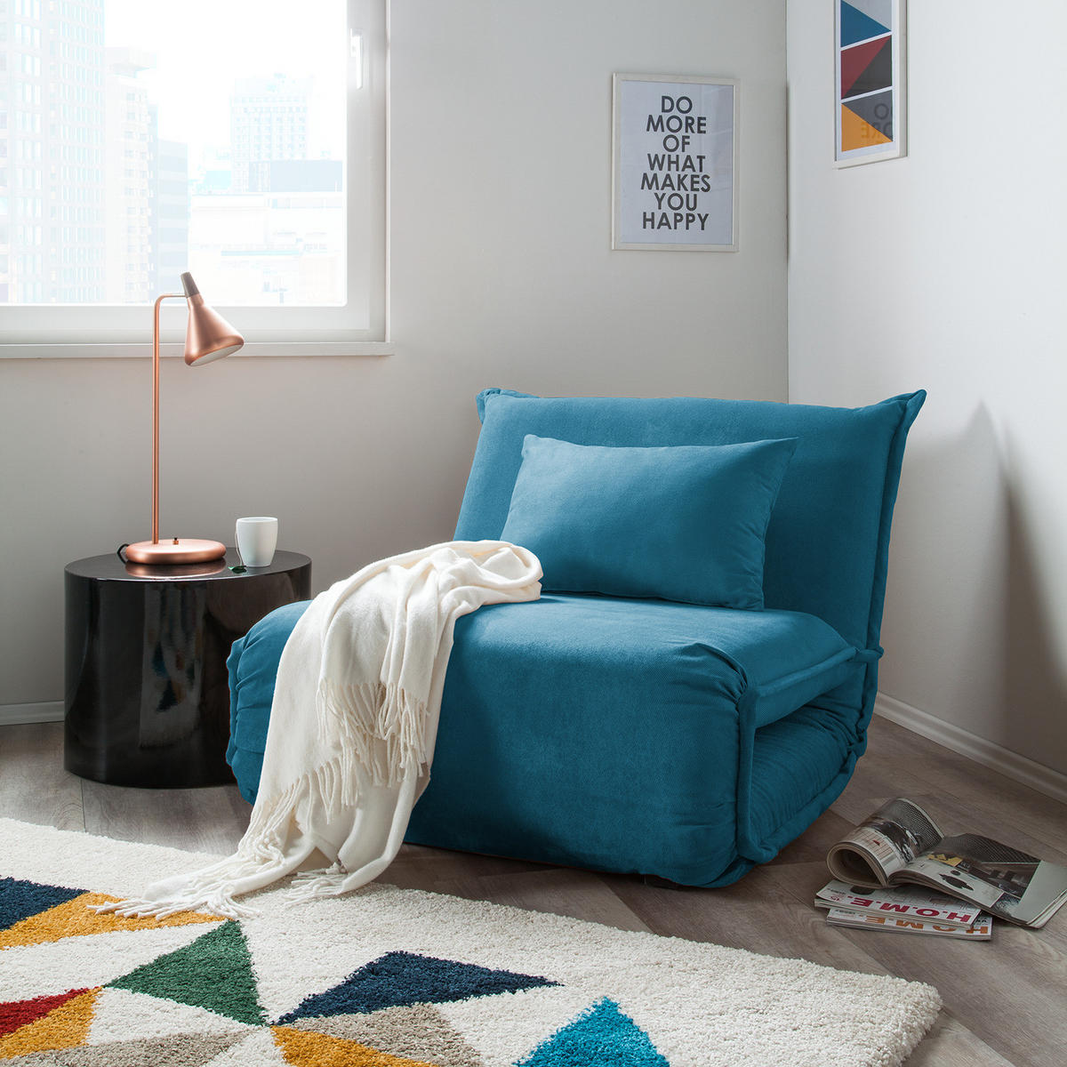 SCHLAFSESSEL - Blau/Schwarz, Textil/Metall (100/64/73cm) - home24
