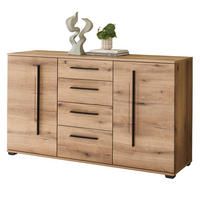 SIDEBOARD Eiche Evoke, Kommode 150 cm mit Soft-Close - Eichefarben/Schwarz, Holzwerkstoff/Kunststoff (150/86/42cm) - Furn.Design