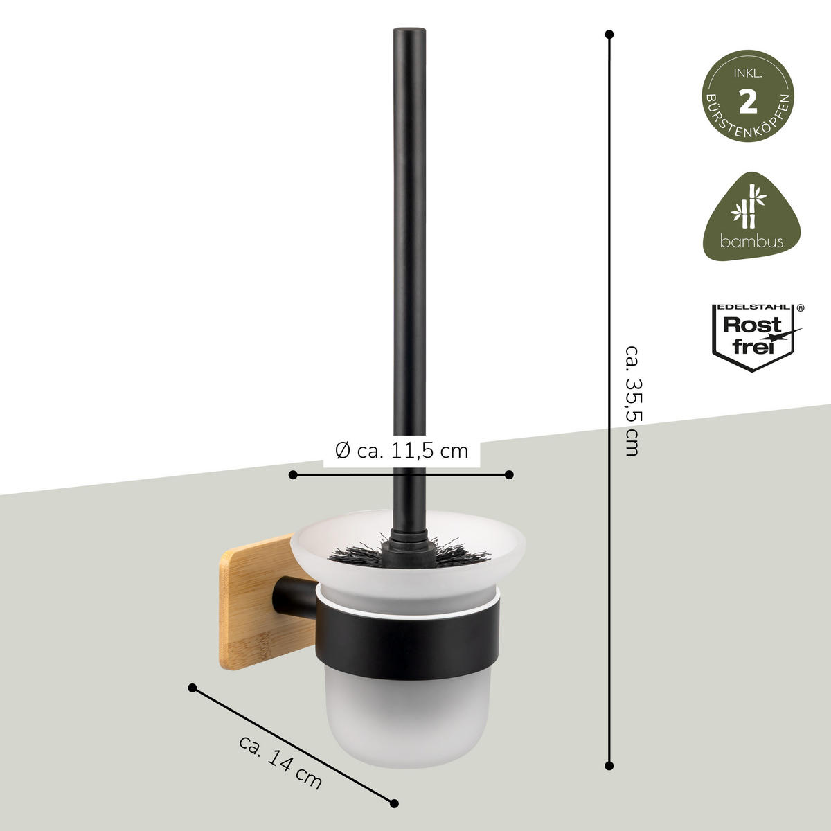 WC-GARNITUR PIAZZA BLACK TAPE BAMBUS, Edelstahl, Bambus, schwarz - Schwarz, Naturmaterialen (11.5/35.5/14cm) - bremermann