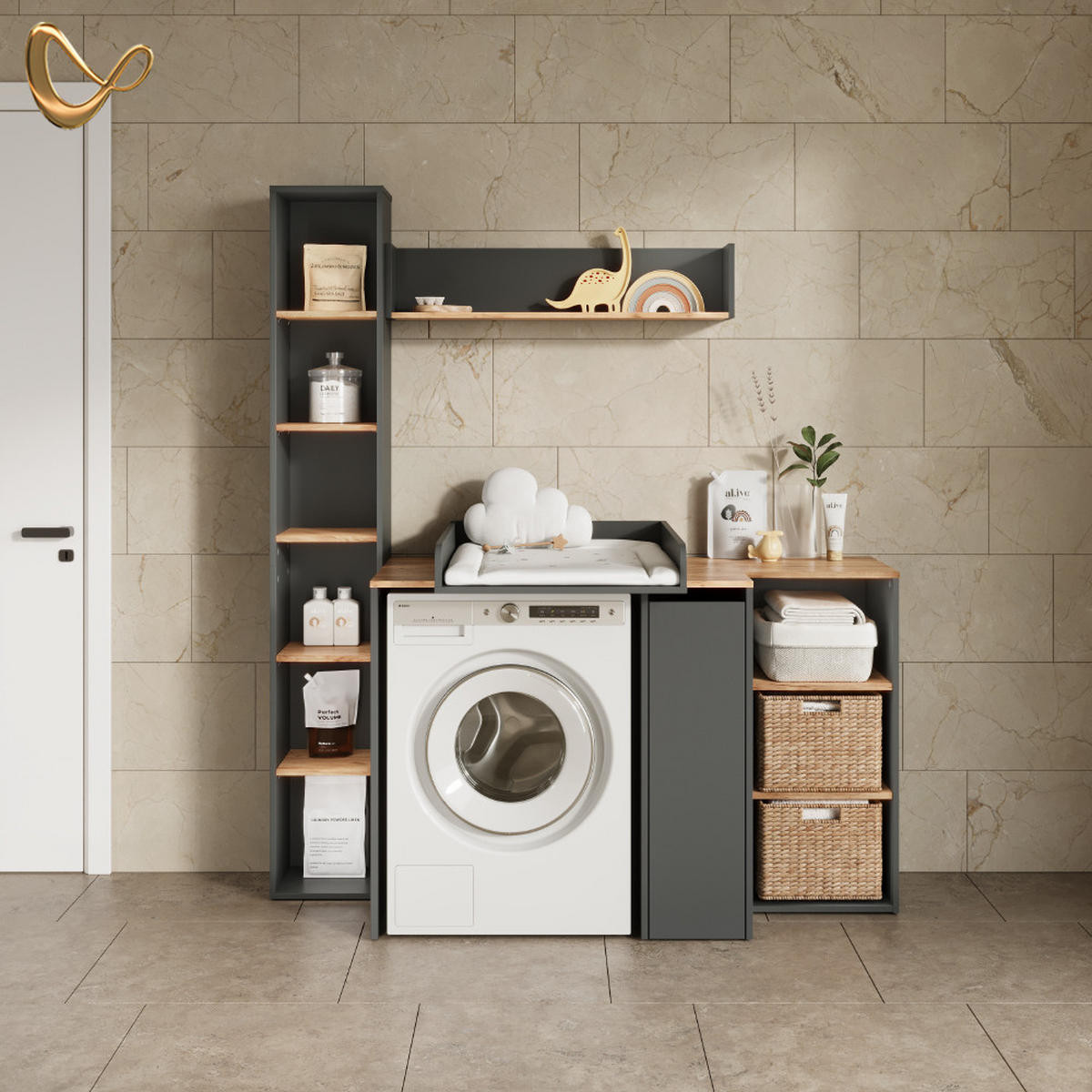 WASCHMASCHINENSCHRANK Paolina Anthrazit/Goldkraft Eiche 93.4 x 20 cm - Anthrazit/Eiche Wotan, Holzwerkstoff (93.4/20/20cm) - Livinity®