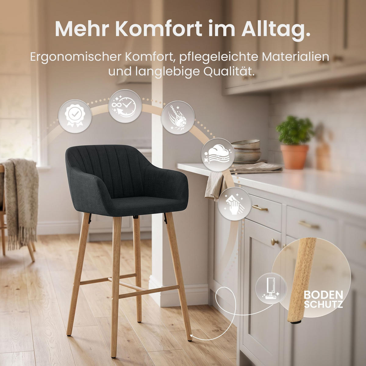 BARHOCKER Stoff Anthrazit - Eukalyptusholzfarben/Anthrazit, Textil (54/105/60cm) - CLP