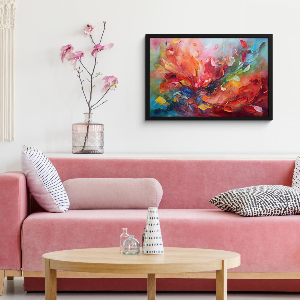 POSTER MIT RAHMEN Ölgemälde - Kunst - Abstrakt - Farbenfroh 60x40 cm - Altrosa, Papier (60/40cm) - MuchoWow